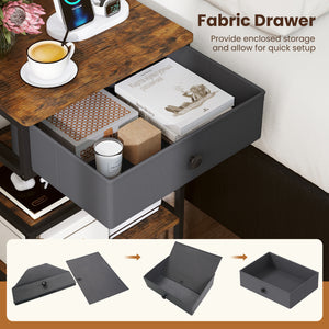Nightstand with Charging Station 28 Inch Tall Bedside Table with Fabric Drawer-Rustic Brown view 8