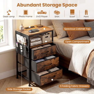 Nightstand with Charging Station 27.5 inch Modern Bedside Table with 3 Fabric Drawers-Rustic Brown view 9