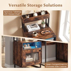 Nightstand with LED Lights Modern End Table with Top Tray Open Compartment and Storage Cabinet-Rustic Brown view 8