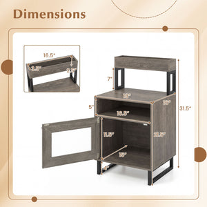 Nightstand with LED Lights Modern End Table with Top Tray Open Compartment and Storage Cabinet-Gray view 5