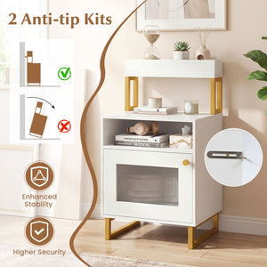 Nightstand with LED Lights Modern End Table with Top Tray Open Compartment and Storage Cabinet-White view 9