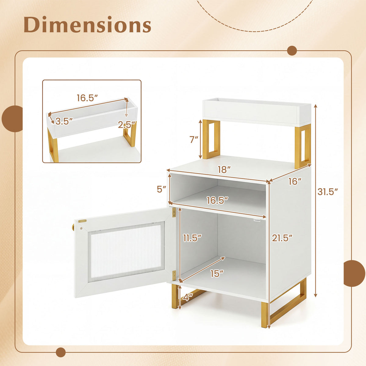 Nightstand with LED Lights Modern End Table with Top Tray Open Compartment and Storage Cabinet-White view 5
