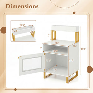 Nightstand with LED Lights Modern End Table with Top Tray Open Compartment and Storage Cabinet-White view 5