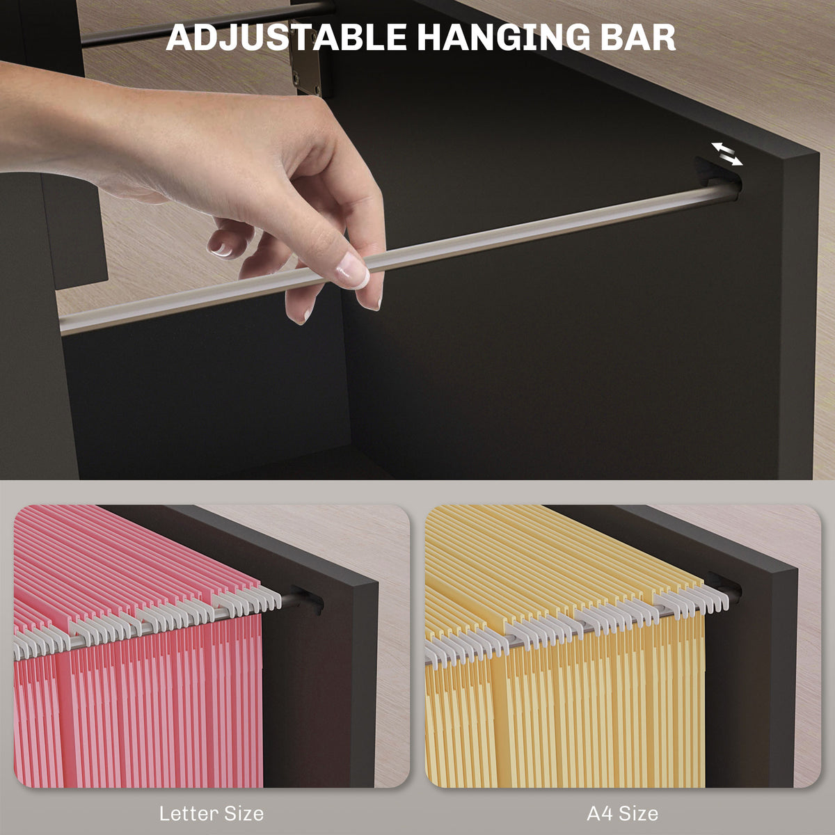 4 Drawer File Cabinet with Lock, Office Filing Cabinet, A4 Letter Size, Hanging File Folders, Black – view 3