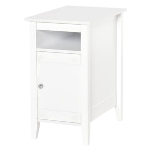 Wooden3-Tier Modern Nightstand with Pullout Shelf, Adjustable Open Shelf, and Door Cabinet, White