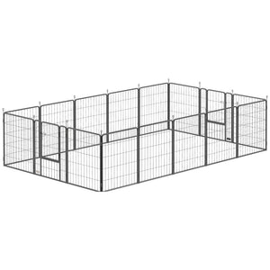 16 Panels Dog Playpen with Straps, Portable & DIY, for Small Dogs, for Yard, RV, Camping, Garden, 24" Height
