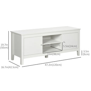 Modern TV Stand for TVs up to 55", TV Bench with Storage Cupboards and Shelves, 47.2" x 16.7" x 19.7", White