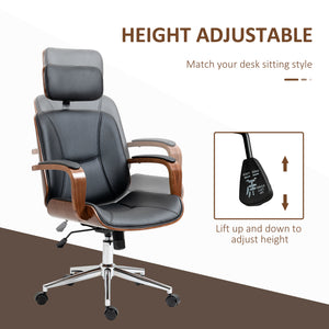 Office Chair, PU Leather Desk Chair with Removable Headrest, Adjustable Height, Tilt Function and with Wheels, Black