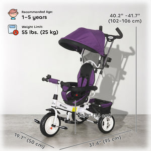 Qaba 6 in 1 Toddler Tricycle Stroller with Basket, Canopy, 5-point Safety Harness, for 12-60 Months