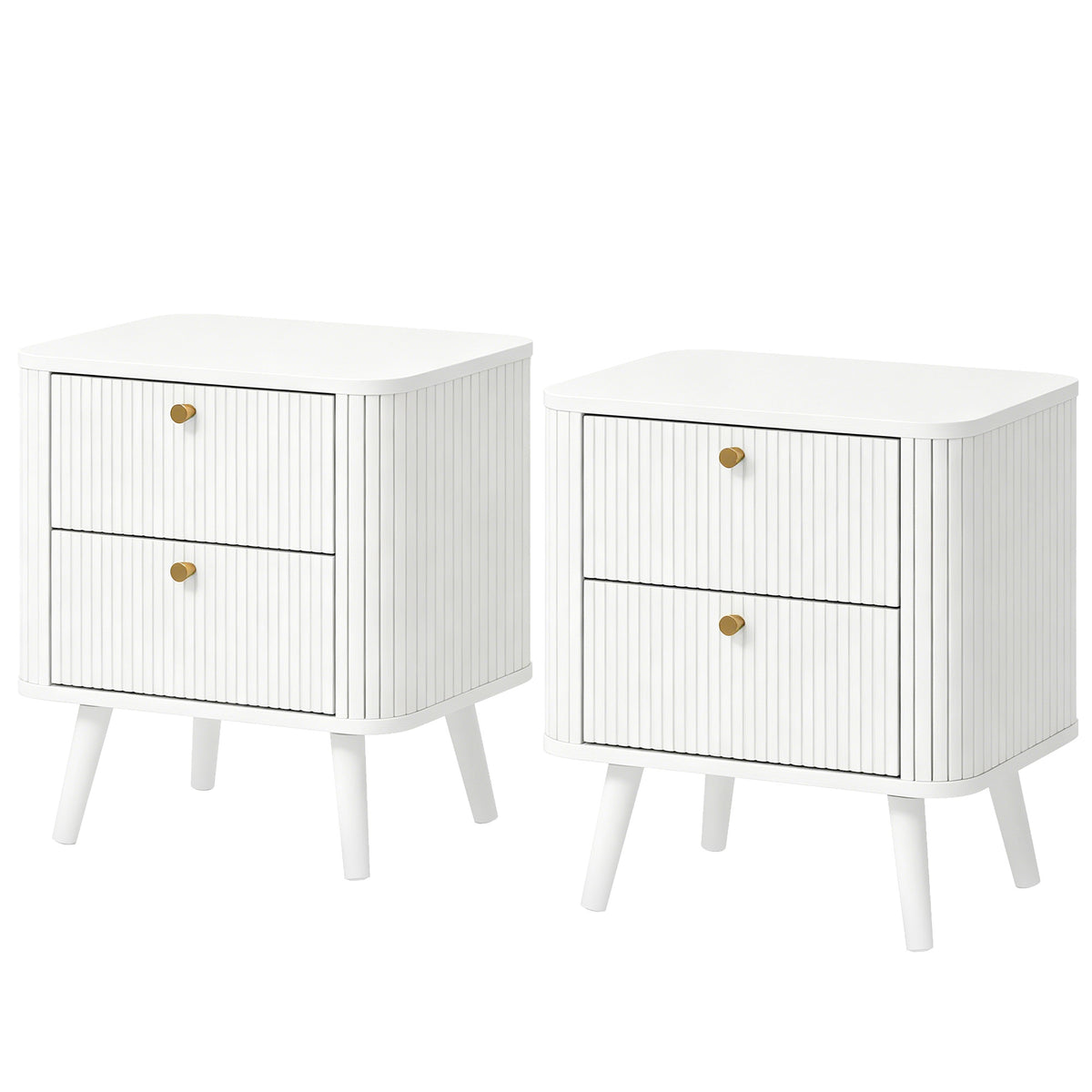 Modern Nightstand Set of 2, Bedside Table with 2 Drawers, Side End Table for Bedroom, Living Room, White Wood Grain