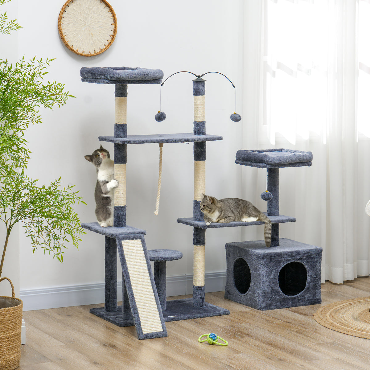53" Cat Tree, Cat Tower with Scratching Posts, Cat Condo, Beds, Platforms, Toy Balls for Indoor Cats – view 7