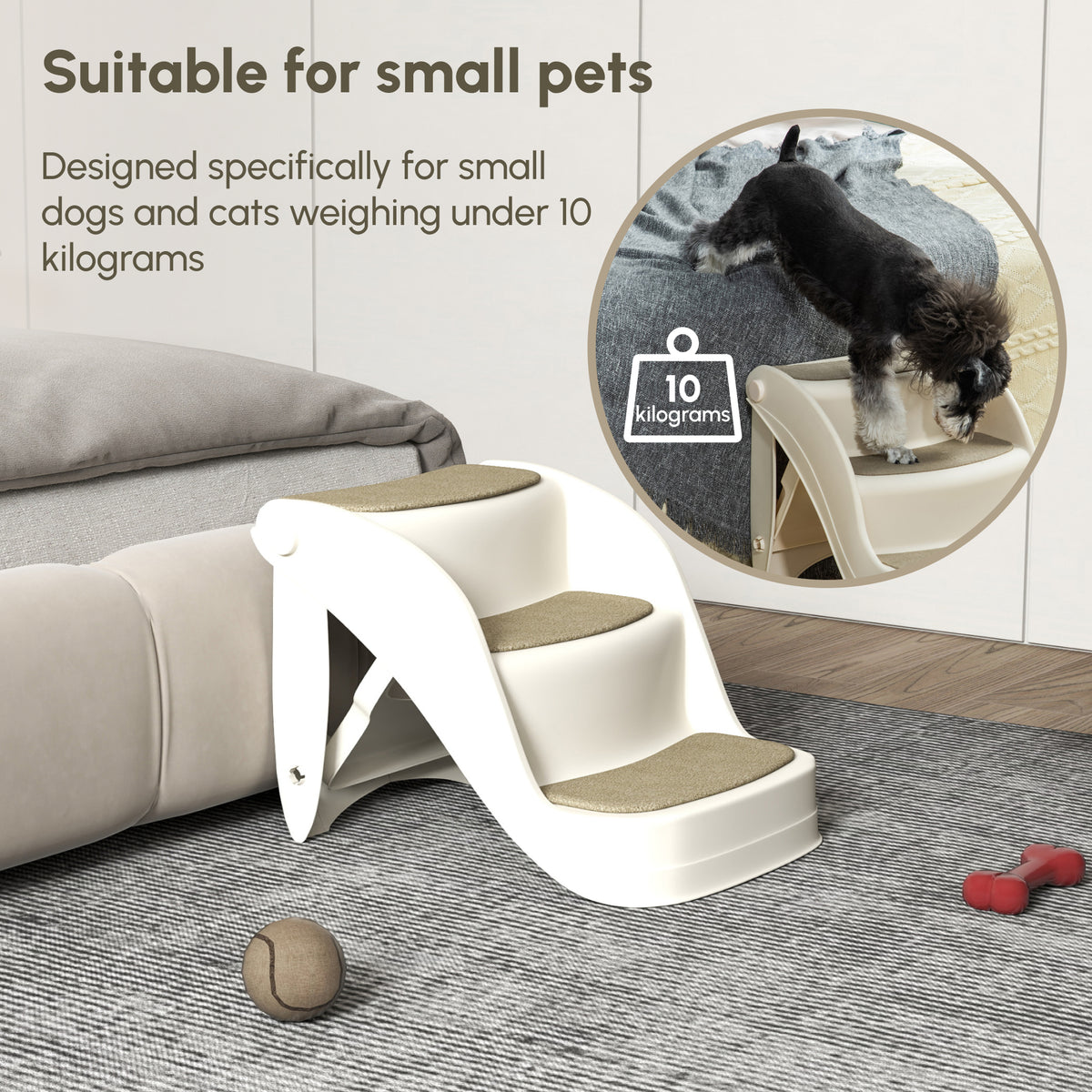 Portable Pet Stairs Foldable Steps for Small Dogs and Cats 3-Step with Non-slip Treads for Beds Sofas, Cream – view 4