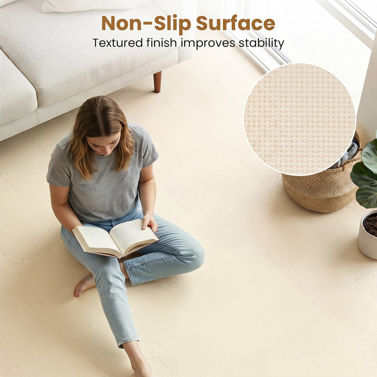 Non-Slip Protective Flooring for Living Room and Home Gym-Beige view 6