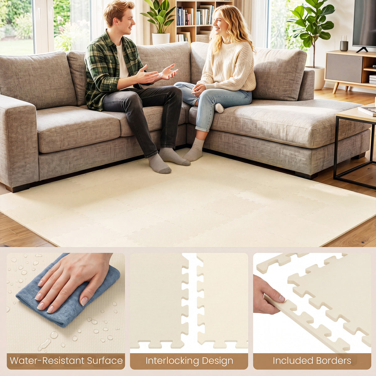 Non-Slip Protective Flooring for Living Room and Home Gym-Beige view 7