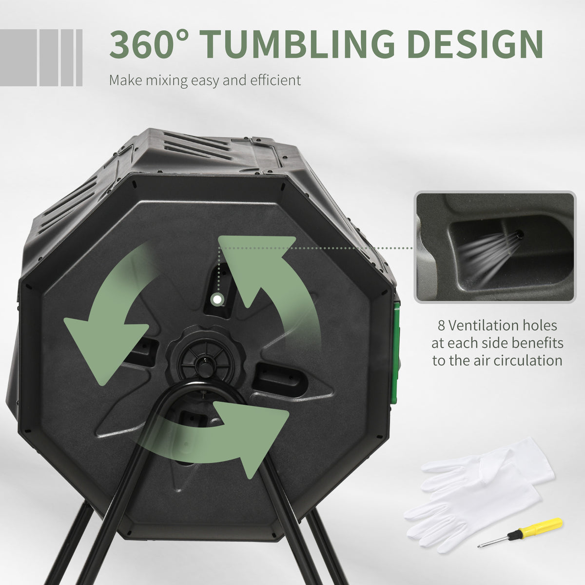 43 Gallon (160L) Tumbling Compost Bin Outdoor Dual Chamber 360° Rotating Composter with Sliding Doors – view 11