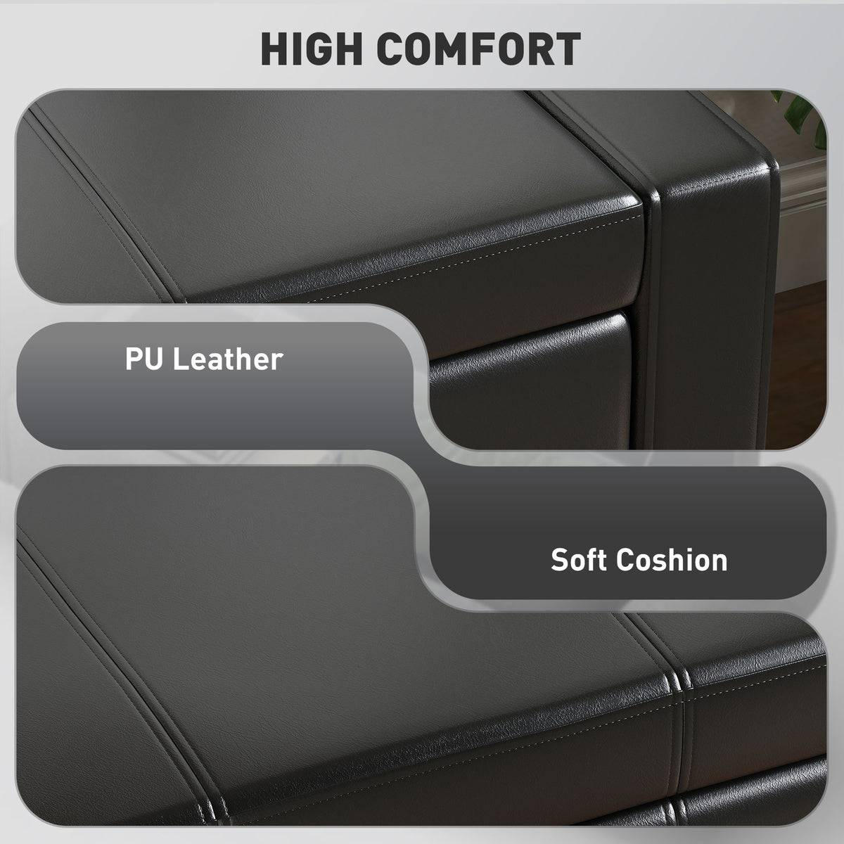 42" Deluxe Faux Leather Padded Storage Ottoman Bench Foot Stool Seat Chair with Organizer, Black