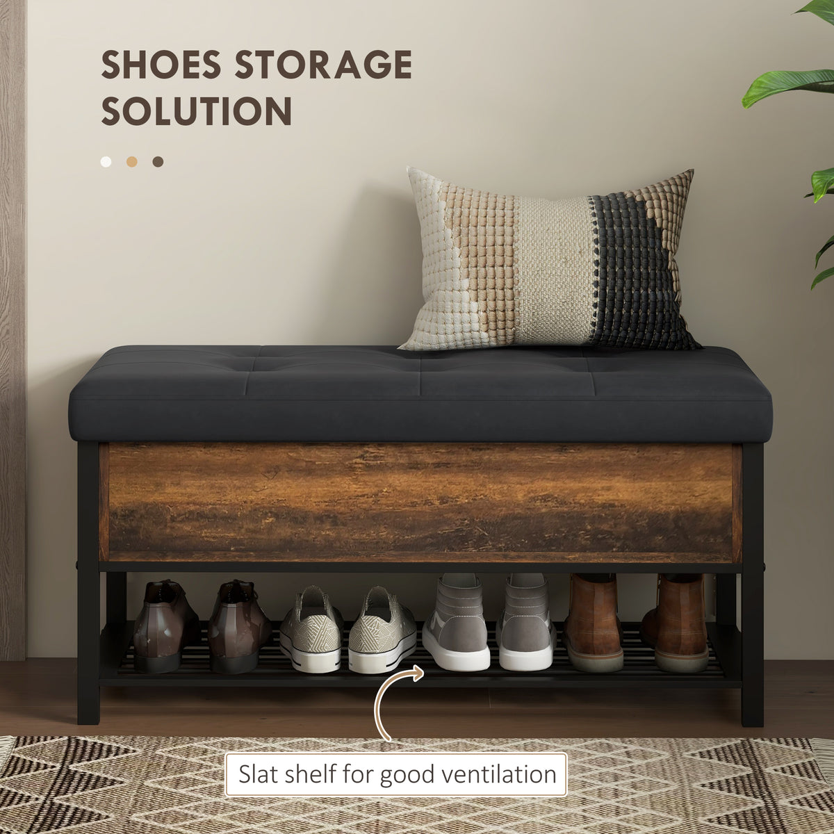 Shoe Storage with Seat, Upholstered Hallway Bench, Shoe Bench with Flip Top and Hidden Space for 4 Pairs of Shoes