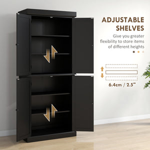72.5" Freestanding Kitchen Pantry Cabinet with 4 Doors, Black