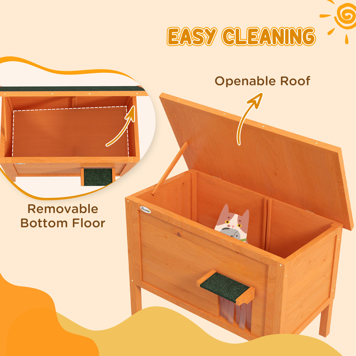 Outdoor Insulated Cat House with Asphalt Roof, Removable Floor, for Cats, Small Animals