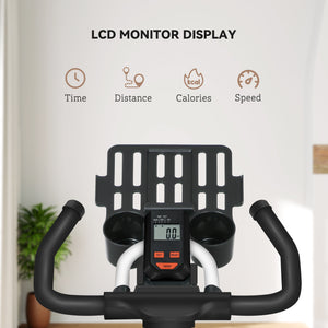 Soozier Adjustable Upright Stationary Exercise Bike with LCD Display, Suitbale for Beginer and Home Gym, Indoor Cycling Bike with Adjustable Resistance, White