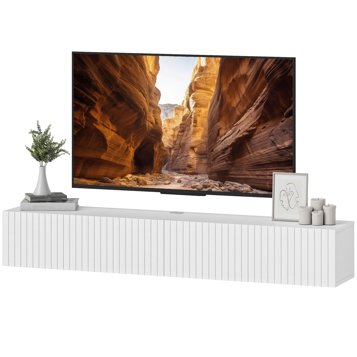 71" Floating TV Stand for TVs up to 72 Inch, Wall Mount Media Console with 2 Fluted Flip-Down Doors – view 22