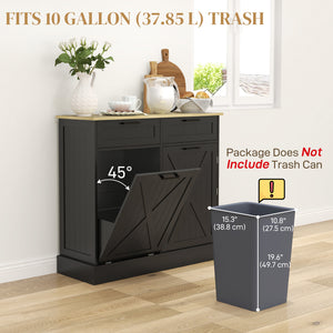 10 Gallon Hidden Garbage Bin Cabinet, Tilt Out Trash Cabinet w/ 2 Drawers, Freestanding Kitchen Island – view 4