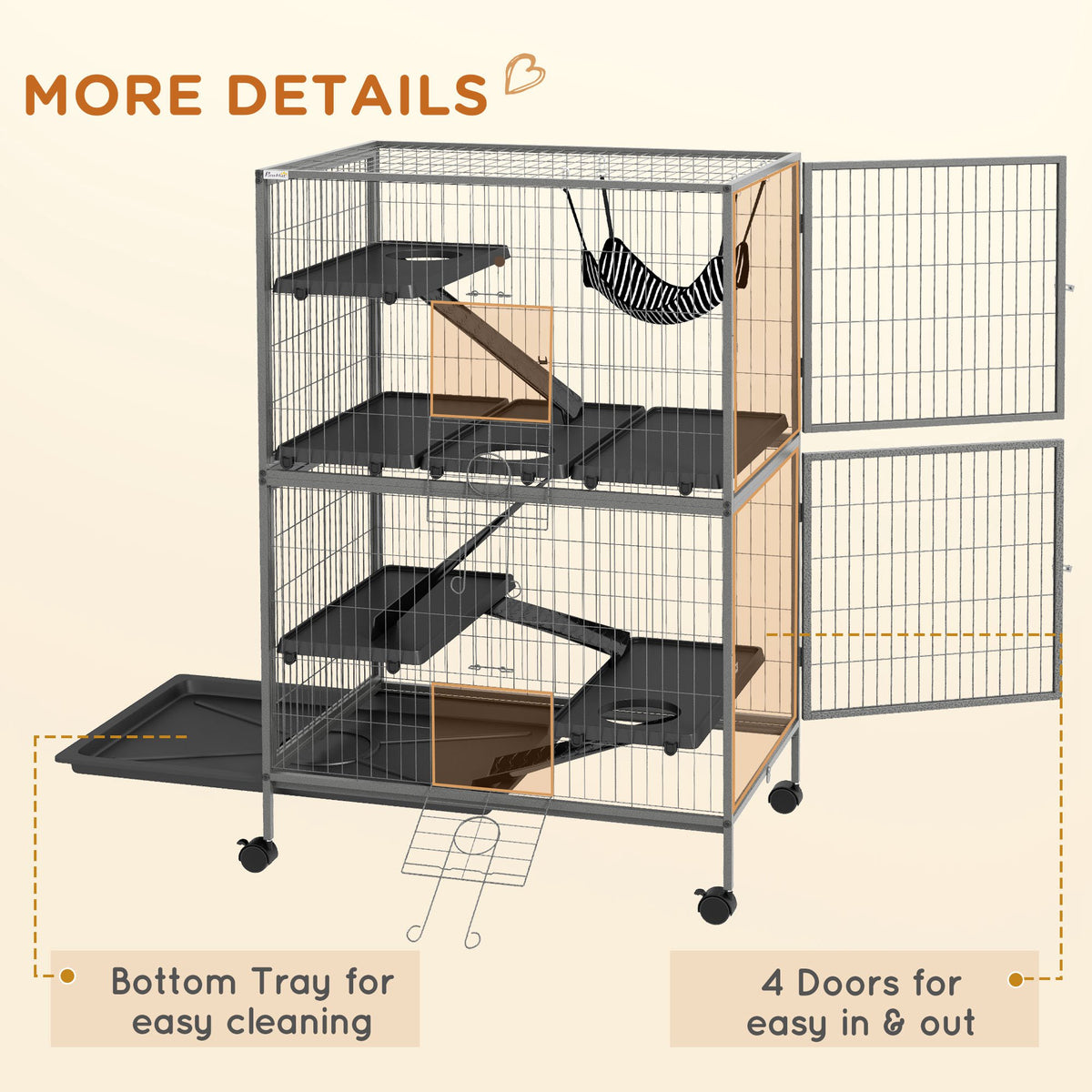 5-Tier Rolling Small Animal Cage, Deluxe Guinea Pig Cage, Ferret Cage for Mink Chinchilla Kitten Rabbit – view 13