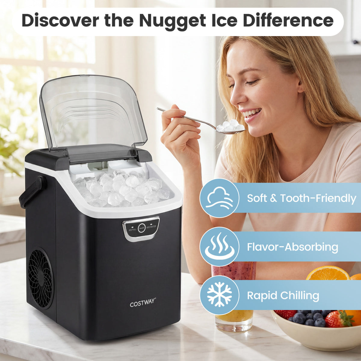 Nugget Ice Maker Countertop with Audible Ice Full Alarm-Black view 4