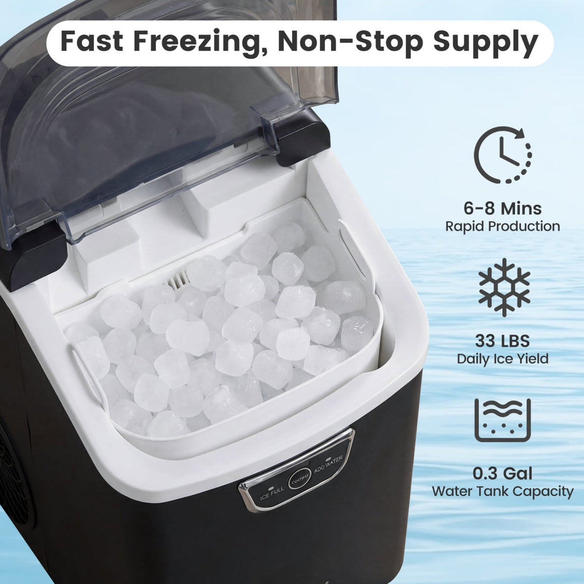 Nugget Ice Maker Countertop with Audible Ice Full Alarm-Black view 5
