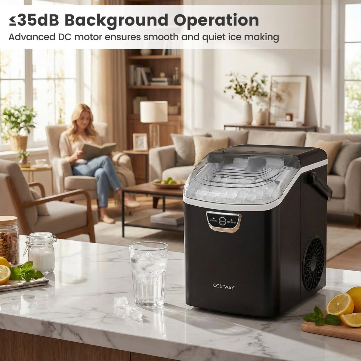 Nugget Ice Maker Countertop with Audible Ice Full Alarm-Black view 9