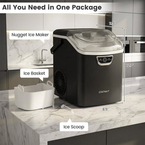 Nugget Ice Maker Countertop with Audible Ice Full Alarm-Black view 3