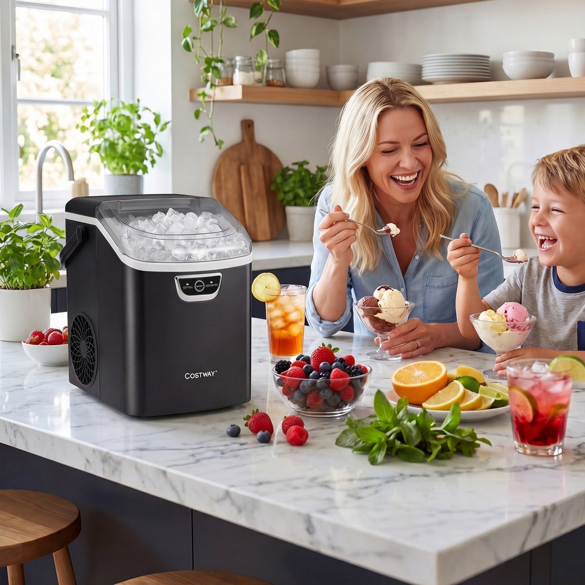 Nugget Ice Maker Countertop with Audible Ice Full Alarm-Black view 2