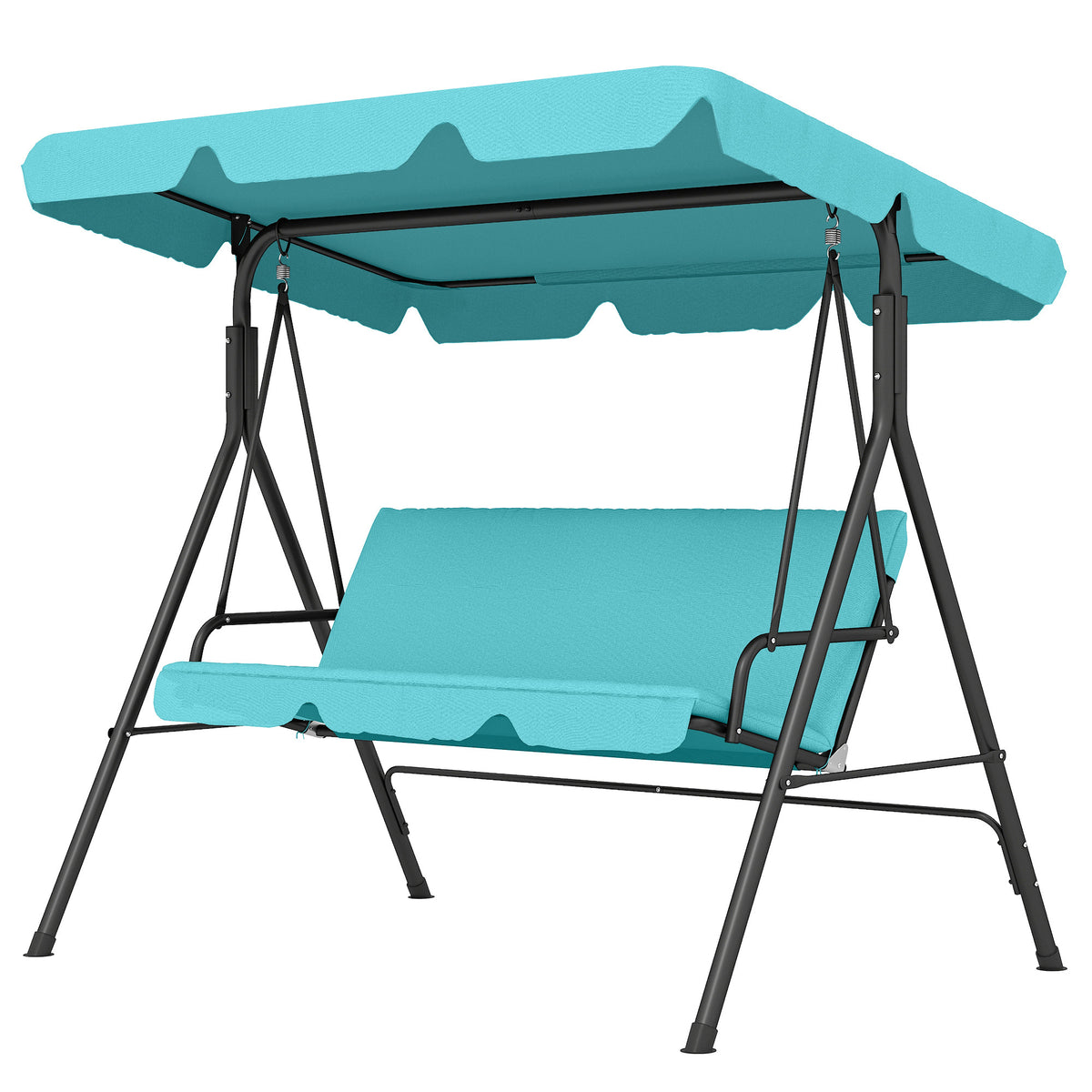 3-Seater Outdoor Porch Swing with Adjustable Canopy, Patio Swing Chair for Garden, Poolside, Backyard, Green and White