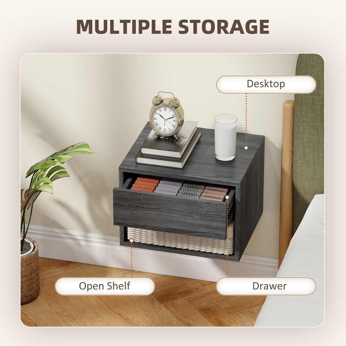 Floating Nightstand Set of 2, Wall Mounted Bedside Table with Drawer for Bedroom Black – view 20
