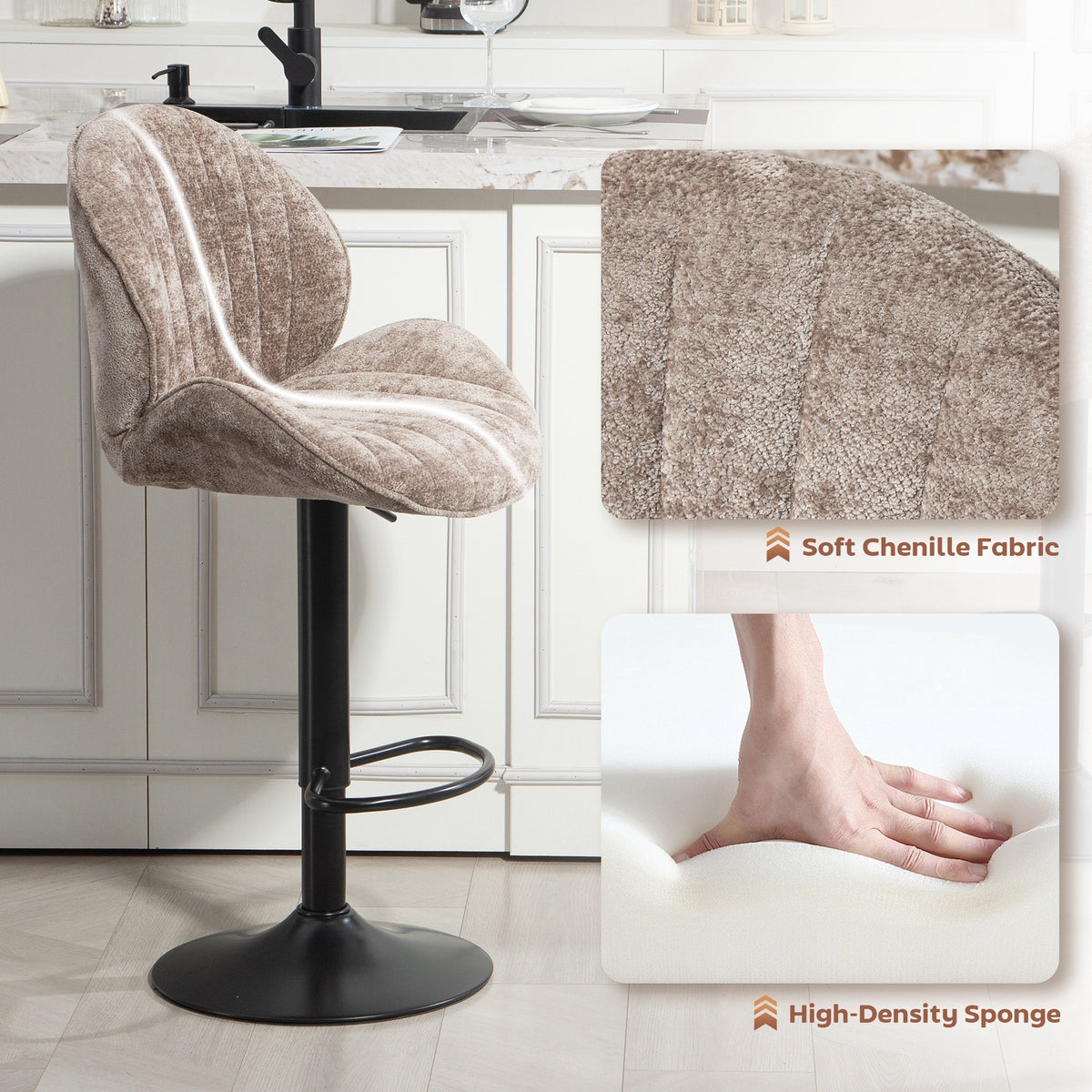 Bar Stools Set of 2, Swivel Barstools with Back, Adjustable Height and Footrest for Kitchen Island – view 13