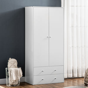 Modern Wardrobe Closet Armoire with 2 Drawers and Hanging Rod, Clothes Storage Organizer for Bedroom, Grey – view 13