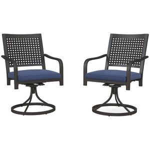 2 Pieces Patio Swivel Chairs with Cushion, Outdoor Swivel Rocker with Curved Armrests, Backrest for Garden, Balcony, Porch, Navy Blue