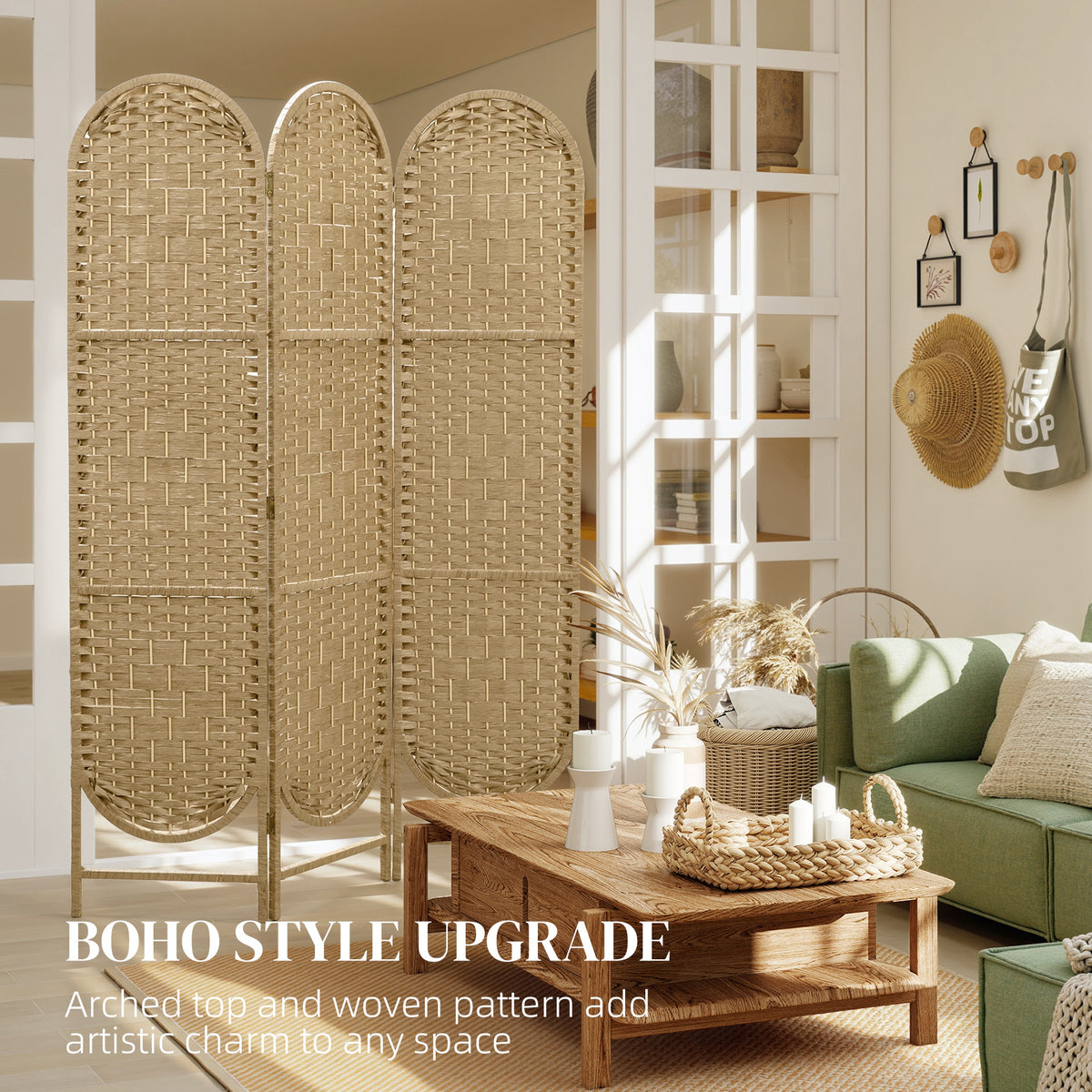 Bohemian Privacy Screen, Folding Room Divider with 3 Panels and Arched Top for Bedroom Living Room Office – view 11