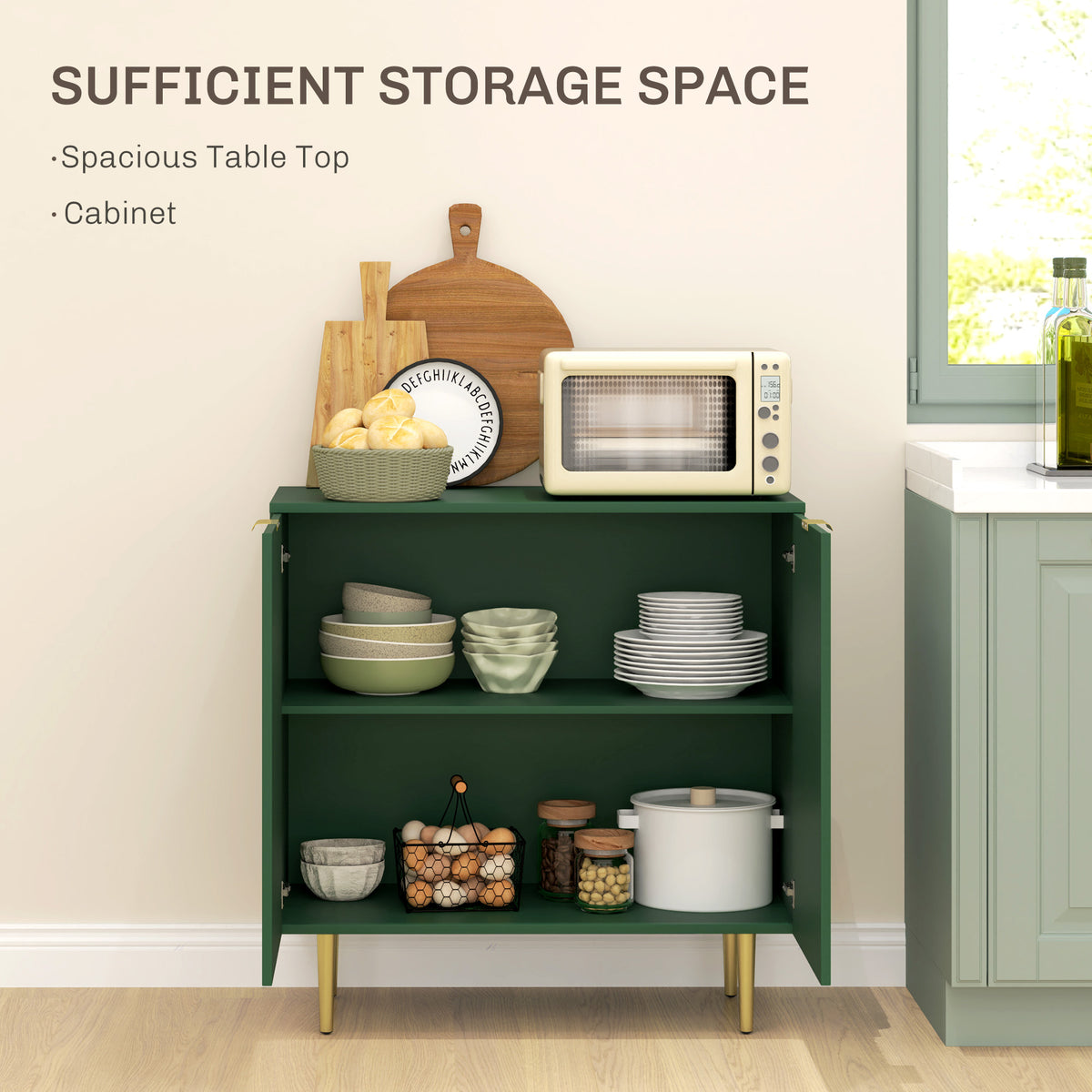 Modern Kitchen Storage Cabinet, Sideboard Buffet Cabinet with Adjustable Shelves and Metal Legs for – view 10