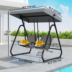Patio Swing Chair w/Adjustable Canopy Outdoor Porch Swing w/Dual Independent Seats 2-Seat Grey