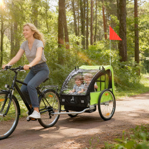 Aosom 2-Seat Child Bike Trailer for Kids with a Strong Steel Frame, 5-Point Safety Harnesses, & Comfortable Seat