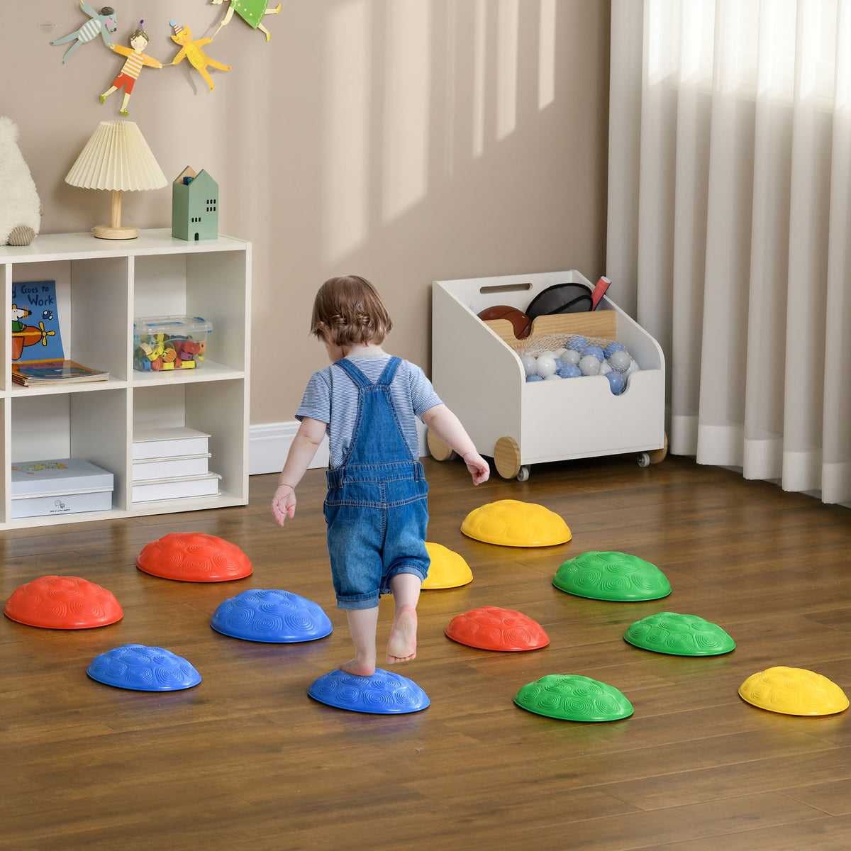 12 PCs Balance Stepping Stones for Kids with Anti-slip Mat, Turtle Shell Design, for Ages 3-8 Years, Stackable