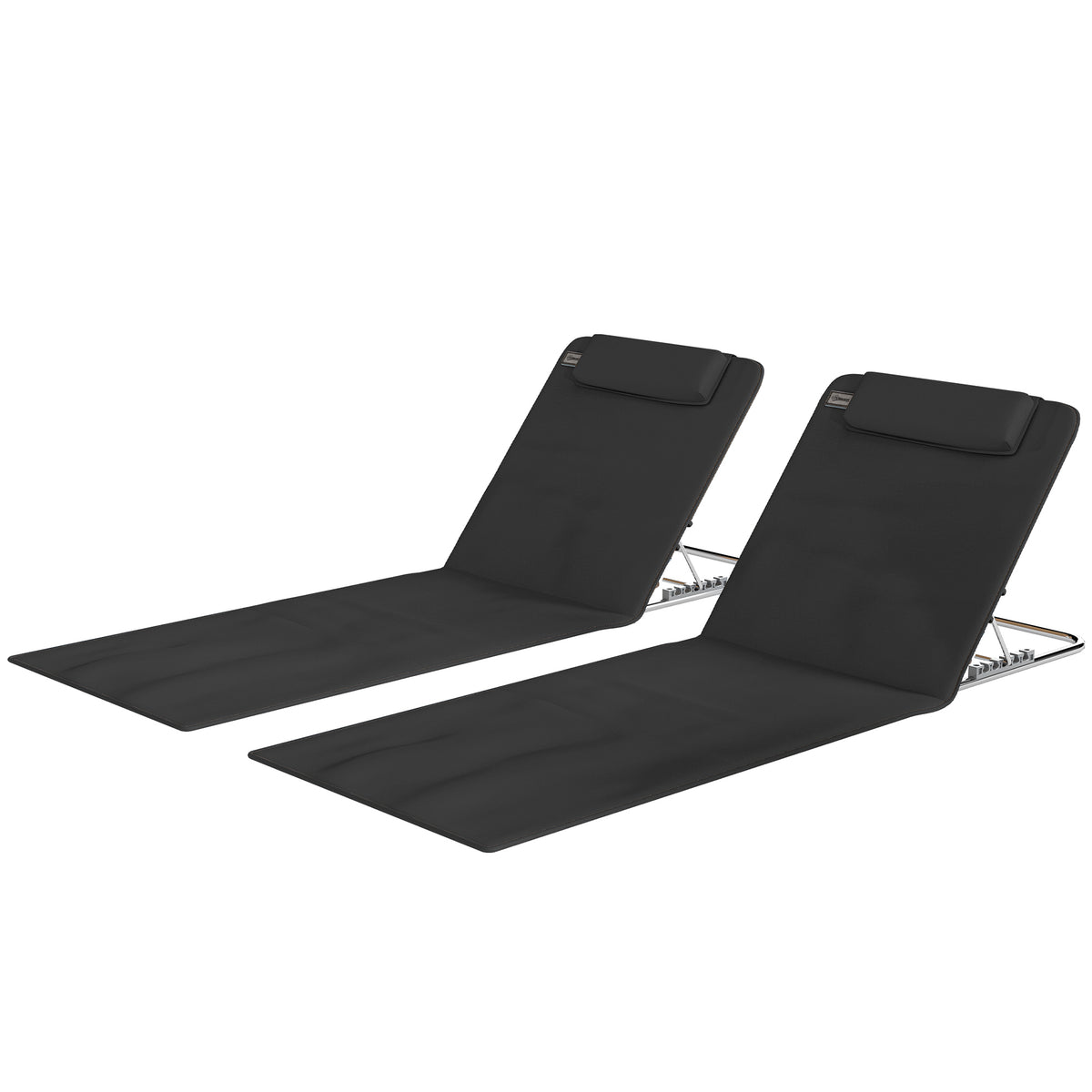 2 Pieces Beach Lounge Chair, Outdoor Folding Chaise Lounge Set w/ Pillow for Sunbath, Snap, Beige – view 8