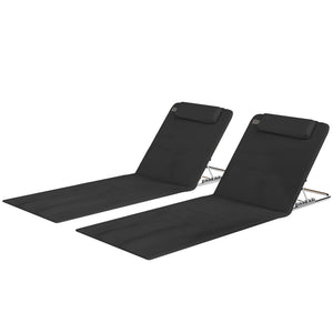 2 Pieces Beach Lounge Chair, Outdoor Folding Chaise Lounge Set w/ Pillow for Sunbath, Snap, Beige – view 8