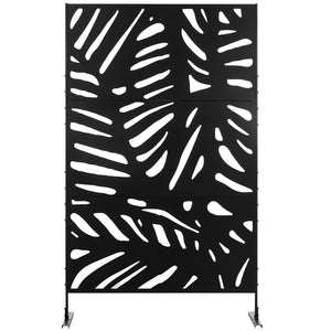 Freestanding Outdoor Privacy Screen, Decorative Metal Outdoor Divider with Stand for Garden, Backyard, Deck, Black