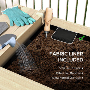 Raised Garden Bed, Wood Planter Box with Side Table, Bottom Shelf, Bed Liners and Drainage Holes, Natural