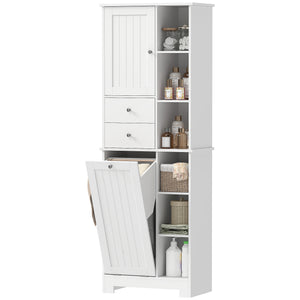 67" Tall Bathroom Storage Cabinet, Slim Bathroom Cabinet with Tilt-Out Laundry Basket, White