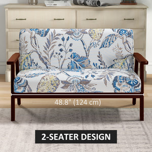Compact Loveseat Sofa Couch Linen Fabric Double Seat Sofa with Rubber Wood Legs Cream White – view 13