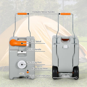 5.8 Gallon RV Waste Tank, Water Container with Collapsible Handle and Wheels, Portable Water Tank for Camping, Grey