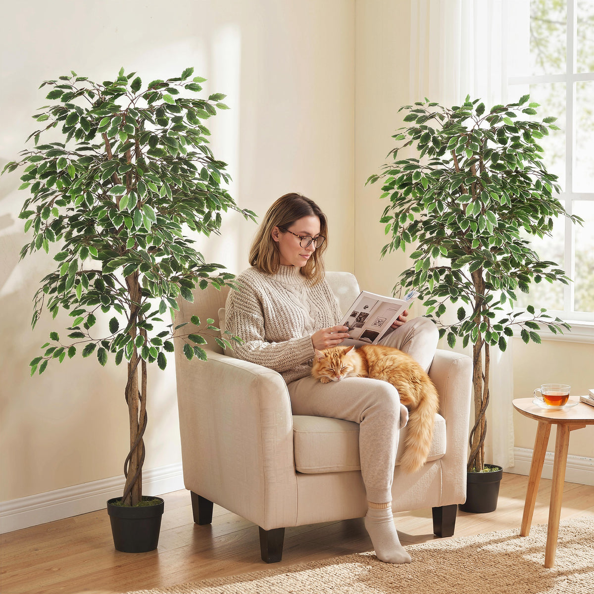 5.3 FT Artificial Tree, Indoor Fake Ficus with Pot, for Home Office Living Room Decor